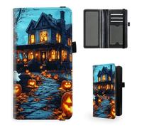Tudguiloae Checkbook Cover for Women & Men, Leather Checkbook holder Personal Checkbook, RFID Blocking Duplicate Checkbook Cover Checkbook Wallet with Elastic Strap 18, Halloween Haunted House, 7.28