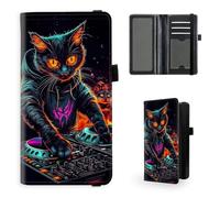 Tudguiloae Checkbook Cover for Women & Men, Leather Checkbook holder Personal Checkbook, RFID Blocking Duplicate Checkbook Cover Checkbook Wallet with Elastic Strap 7, DJ Black Cat, 7.28*3.93 inch