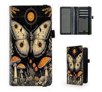 Tudguiloae Checkbook Cover for Women & Men, Leather Checkbook holder Personal Checkbook, RFID Blocking Duplicate Checkbook Cover Checkbook Wallet with Elastic Strap, Moth Mushroom Occult