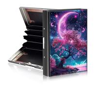 Tudguiloae Credit Card Holder Metal Wallet for Women Men, Slim RFID Blocking Metal Credit Card Protector, Hard Aluminum Business ID Case Wallet with 6 Card Slots 9, Pink Tree Crescent Moon, 3.74 x