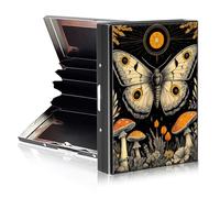 Tudguiloae Credit Card Holder Metal Wallet for Women Men, Slim RFID Blocking Metal Credit Card Protector, Hard Aluminum Business ID Case Wallet with 6 Card Slots 9, Moth Mushroom Occult, 3.74 x 2.56 x