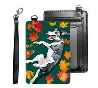 Tudguiloae Credit Holder Slim Wallet, PU Leather RFID Blocking, Women & Men Front Pocket Small Card Holder, Credit Card Wallet with Wristlet, Convenient Travel Business-3, Maple Leaves Cute Dog