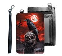Tudguiloae Credit Holder Slim Wallet, PU Leather RFID Blocking, Women & Men Front Pocket Small Card Holder, Credit Card Wallet with Wristlet, Convenient Travel Business-5, Black Crow Skull