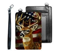 Tudguiloae Credit Holder Slim Wallet, PU Leather RFID Blocking, Women & Men Front Pocket Small Card Holder, Credit Card Wallet with Wristlet, Convenient Travel Business-3, American Flag Deer, Modern