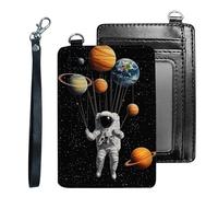 Tudguiloae Credit Holder Slim Wallet, PU Leather RFID Blocking, Women & Men Front Pocket Small Card Holder, Credit Card Wallet with Wristlet, Convenient Travel Business-6, Space Astronaut, Modern