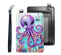 Tudguiloae Credit Holder Slim Wallet, PU Leather RFID Blocking, Women & Men Front Pocket Small Card Holder, Credit Card Wallet with Wristlet, Convenient Travel Business-9, Cute Octopus, Modern