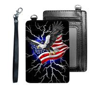Tudguiloae Credit Holder Slim Wallet, PU Leather RFID Blocking, Women & Men Front Pocket Small Card Holder, Credit Card Wallet with Wristlet, Convenient Travel Business-3, Lightning American Flag