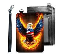 Tudguiloae Credit Holder Slim Wallet, PU Leather RFID Blocking, Women & Men Front Pocket Small Card Holder, Credit Card Wallet with Wristlet, Convenient Travel Business-4, Flame American Flag Eagle
