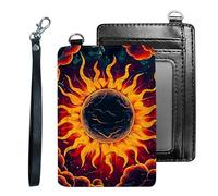 Tudguiloae Credit Holder Slim Wallet, PU Leather RFID Blocking, Women & Men Front Pocket Small Card Holder, Credit Card Wallet with Wristlet, Convenient Travel Business-10, Sunset Surreal Flames