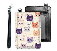 Tudguiloae Credit Holder Slim Wallet, PU Leather RFID Blocking, Women & Men Front Pocket Small Card Holder, Credit Card Wallet with Wristlet, Convenient Travel Business-10, Cat Faces Pattern, Modern