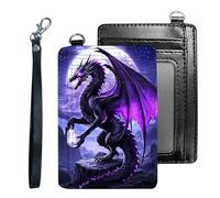 Tudguiloae Credit Holder Slim Wallet, PU Leather RFID Blocking, Women & Men Front Pocket Small Card Holder, Credit Card Wallet with Wristlet, Convenient Travel Business-6, Dark Night Dragon