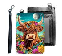 Tudguiloae Credit Holder Slim Wallet, PU Leather RFID Blocking, Women & Men Front Pocket Small Card Holder, Credit Card Wallet with Wristlet, Convenient Travel Business-9, Highland Cow, Modern