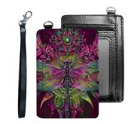 Tudguiloae Credit Holder Slim Wallet, PU Leather RFID Blocking, Women & Men Front Pocket Small Card Holder, Credit Card Wallet with Wristlet, Convenient Travel Business-3, Colorful Dragonfly, Modern