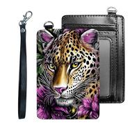 Tudguiloae Credit Holder Slim Wallet, PU Leather RFID Blocking, Women & Men Front Pocket Small Card Holder, Credit Card Wallet with Wristlet, Convenient Travel Business-6, Leopard Print Pattern