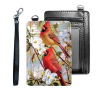 Tudguiloae Credit Holder Slim Wallet, PU Leather RFID Blocking, Women & Men Front Pocket Small Card Holder, Credit Card Wallet with Wristlet, Convenient Travel Business-9, White Flower Red Bird