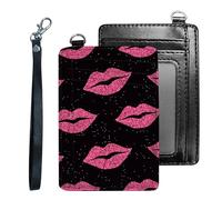 Tudguiloae Credit Holder Slim Wallet, PU Leather RFID Blocking, Women & Men Front Pocket Small Card Holder, Credit Card Wallet with Wristlet, Convenient Travel Business-8, Bling Pink Lips, Modern