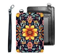 Tudguiloae Credit Holder Slim Wallet, PU Leather RFID Blocking, Women & Men Front Pocket Small Card Holder, Credit Card Wallet with Wristlet, Convenient Travel Business-6, Colorful Wildflowers, Modern
