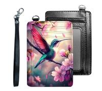 Tudguiloae Credit Holder Slim Wallet, PU Leather RFID Blocking, Women & Men Front Pocket Small Card Holder, Credit Card Wallet with Wristlet, Convenient Travel Business-3, Hummingbird Flower, Modern