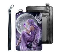 Tudguiloae Credit Holder Slim Wallet, PU Leather RFID Blocking, Women & Men Front Pocket Small Card Holder, Credit Card Wallet with Wristlet, Convenient Travel Business 2, Moonlight Fairy, Modern
