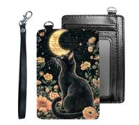 Tudguiloae Credit Holder Slim Wallet, PU Leather RFID Blocking, Women & Men Front Pocket Small Card Holder, Credit Card Wallet with Wristlet, Convenient Travel Business-6, Flower Garden Cat, Modern