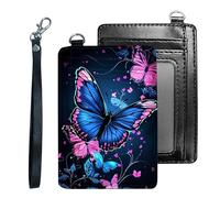 Tudguiloae Credit Holder Slim Wallet, PU Leather RFID Blocking, Women & Men Front Pocket Small Card Holder, Credit Card Wallet with Wristlet, Convenient Travel Business-8, Colorful Butterflies, Modern