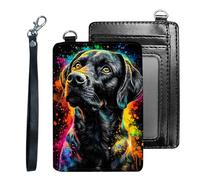 Tudguiloae Credit Holder Slim Wallet, PU Leather RFID Blocking, Women & Men Front Pocket Small Card Holder, Credit Card Wallet with Wristlet, Convenient Travel Business-8, Colorful Labrador Portrait