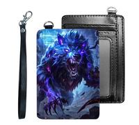 Tudguiloae Credit Holder Slim Wallet, PU Leather RFID Blocking, Women & Men Front Pocket Small Card Holder, Credit Card Wallet with Wristlet, Convenient Travel Business-4, Dark Night Werewolf