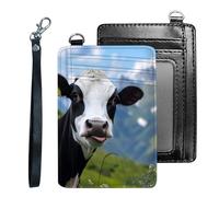 Tudguiloae Credit Holder Slim Wallet, PU Leather RFID Blocking, Women & Men Front Pocket Small Card Holder, Credit Card Wallet with Wristlet, Convenient Travel Business-8, Cute cows