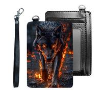 Tudguiloae Credit Holder Slim Wallet, PU Leather RFID Blocking, Women & Men Front Pocket Small Card Holder, Credit Card Wallet with Wristlet, Convenient Travel Business-6, Flames Lone Wolf, Modern