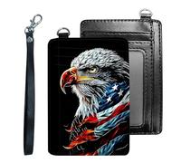 Tudguiloae Credit Holder Slim Wallet, PU Leather RFID Blocking, Women & Men Front Pocket Small Card Holder, Credit Card Wallet with Wristlet, Convenient Travel Business-5, Eagle American Flag