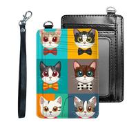 Tudguiloae Credit Holder Slim Wallet, PU Leather RFID Blocking, Women & Men Front Pocket Small Card Holder, Credit Card Wallet with Wristlet, Convenient Travel Business-7, Cute Cat Head, Modern