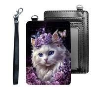 Tudguiloae Credit Holder Slim Wallet, PU Leather RFID Blocking, Women & Men Front Pocket Small Card Holder, Credit Card Wallet with Wristlet, Convenient Travel Business-7, Flower Bed with Cute White