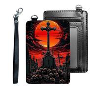 Tudguiloae Credit Holder Slim Wallet, PU Leather RFID Blocking, Women & Men Front Pocket Small Card Holder, Credit Card Wallet with Wristlet, Convenient Travel Business-7, Crossed Skulls, Modern