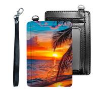 Tudguiloae Credit Holder Slim Wallet, PU Leather RFID Blocking, Women & Men Front Pocket Small Card Holder, Credit Card Wallet with Wristlet, Convenient Travel Business-9, Seaside Sunset, Modern