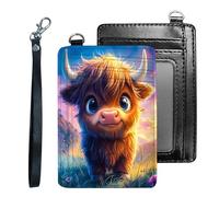 Tudguiloae Credit Holder Slim Wallet, PU Leather RFID Blocking, Women & Men Front Pocket Small Card Holder, Credit Card Wallet with Wristlet, Convenient Travel Business-9, Cute Highland Cow, Modern