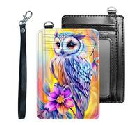 Tudguiloae Credit Holder Slim Wallet, PU Leather RFID Blocking, Women & Men Front Pocket Small Card Holder, Credit Card Wallet with Wristlet, Convenient Travel Business-4, Colorful Cute Owl, Modern