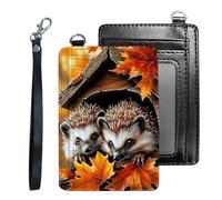 Tudguiloae Credit Holder Slim Wallet, PU Leather RFID Blocking, Women & Men Front Pocket Small Card Holder, Credit Card Wallet with Wristlet, Convenient Travel Business-8, Cute Hedgehogs, Modern