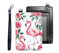 Tudguiloae Credit Holder Slim Wallet, PU Leather RFID Blocking, Women & Men Front Pocket Small Card Holder, Credit Card Wallet with Wristlet, Convenient Travel Business-3, Roses Pink Flamingos