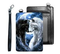 Tudguiloae Credit Holder Slim Wallet, PU Leather RFID Blocking, Women & Men Front Pocket Small Card Holder, Credit Card Wallet with Wristlet, Convenient Travel Business-4, Wolves Love, Modern