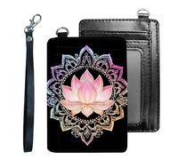 Tudguiloae Credit Holder Slim Wallet, PU Leather RFID Blocking, Women & Men Front Pocket Small Card Holder, Credit Card Wallet with Wristlet, Convenient Travel Business-4, Lotus Flower