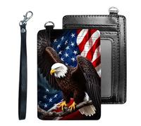 Tudguiloae Credit Holder Slim Wallet, PU Leather RFID Blocking, Women & Men Front Pocket Small Card Holder, Credit Card Wallet with Wristlet, Convenient Travel Business-8, American Flag Eagles