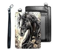 Tudguiloae Credit Holder Slim Wallet, PU Leather RFID Blocking, Women & Men Front Pocket Small Card Holder, Credit Card Wallet with Wristlet, Convenient Travel Business-5, Graceful Horse, Modern