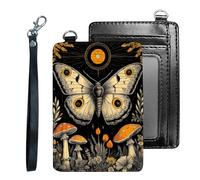 Tudguiloae Credit Holder Slim Wallet, PU Leather RFID Blocking, Women & Men Front Pocket Small Card Holder, Credit Card Wallet with Wristlet, Convenient Travel Business-9, Moth Mushroom Occult, Modern