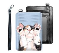 Tudguiloae Credit Holder Slim Wallet, PU Leather RFID Blocking, Women & Men Front Pocket Small Card Holder, Credit Card Wallet with Wristlet, Convenient Travel Business-7, Cute Cat, Modern