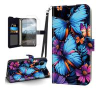 Tudguiloae for Blu View 5 Flip Cover PU Leather Case, for View 5 Magnetic Clasp Cell Phone Wallet with Wristband Card Holder, Kickstand Shockproof Cover Slot Soft Film Blue Butterflies