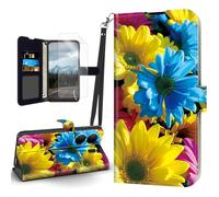 Tudguiloae for Blu View 5 Flip Cover PU Leather Case, for View 5 Magnetic Clasp Cell Phone Wallet with Wristband Card Holder, Kickstand Shockproof Cover Slot Soft Film Colorful Daisies