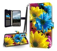Tudguiloae for Blu View 5 Pro Flip Cover PU Leather Case, for Blu View 5 Pro Magnetic Clasp Cell Phone Wallet with Wristband Card Holder, Kickstand Shockproof Cover Colorful Daisies