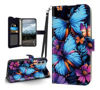 Tudguiloae for Blu View 5 Pro Flip Cover PU Leather Case, for Blu View 5 Pro Magnetic Clasp Cell Phone Wallet with Wristband Card Holder, Kickstand Shockproof Cover Blue Butterflies