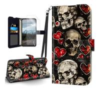Tudguiloae for Galaxy A15 5G Phone Case, Skulls Hearts Flip Book PU Leather Phone Case for Galaxy A15 5G, Phone Case Equipped with a Wristband Card Slot Soft Film, Multiple Themes Phone Case