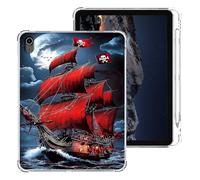 Tudguiloae for iPad Air 11 2024 Case with Pencil Holder, Lightweight TPU Transparent Clear Shockproof Skin Bumper, Red Pirate Ship Tablet Back Cover, Perfectly Protection for iPad Air 11